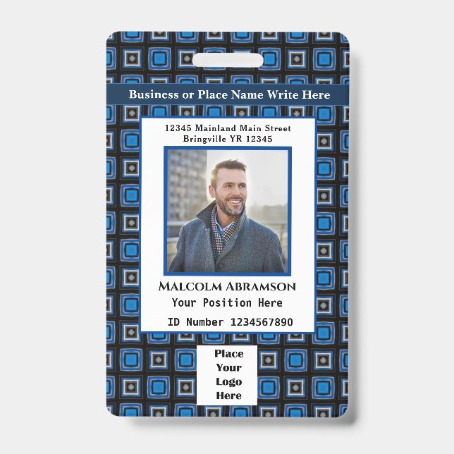 Employee Photo Logo Bar Code Name Custom ID Badge (Front)
