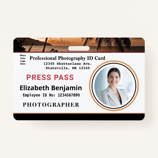 Employee Photo Logo Bar Code Name Custom ID Badge (Front)