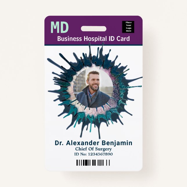 Employee Photo Logo Bar Code Name Personalise ID Badge (Front)