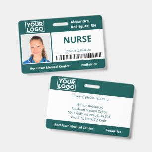 Employee Photo Logo Barcode Blue-Green Hospital ID Badge