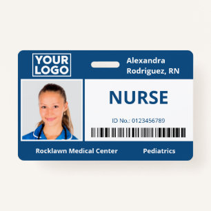 Employee Photo Logo Barcode Blue Hospital ID ID Badge