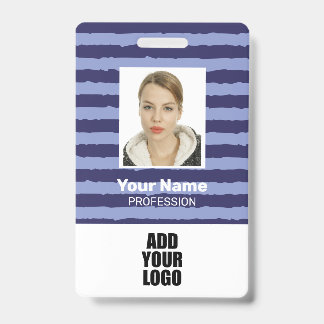 Employee Photo Logo & Barcode Blue Stripes Badge ID Badge