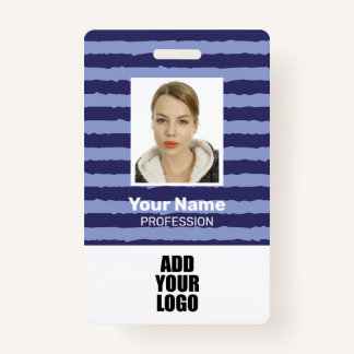 Employee Photo Logo & Barcode Blue Stripes Badge ID Badge