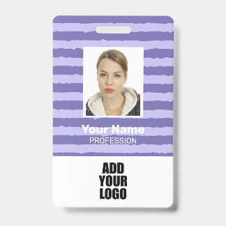 Employee Photo Logo & Barcode Purple Stripes ID Badge