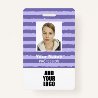 Employee Photo Logo & Barcode Purple Stripes ID ID Badge