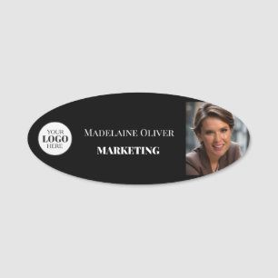 Employee Photo Logo Black White Simple Name Tag