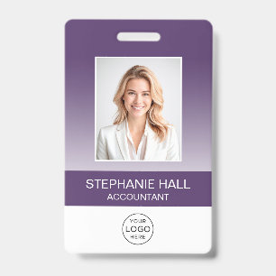 Employee Photo, Logo, Name Gradient Purple ID Badge