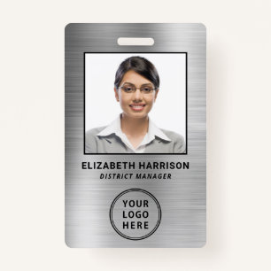 Employee Photo Logo QR Bar Codes Silver ID Badge