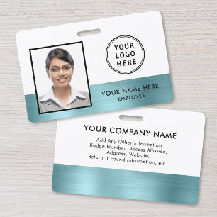 Employee Photo Logo Teal Green Metallic ID Badge