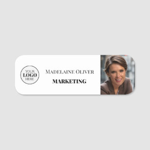 Employee Photo Logo White Simple Name Tag
