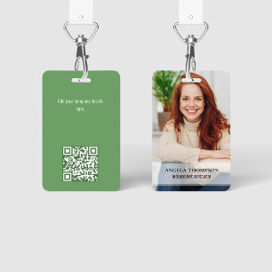 Employee Photo Name and Title QR Code Green ID Badge