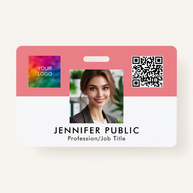 Employee Photo Name Here QR Code Business Logo ID Badge (Front)
