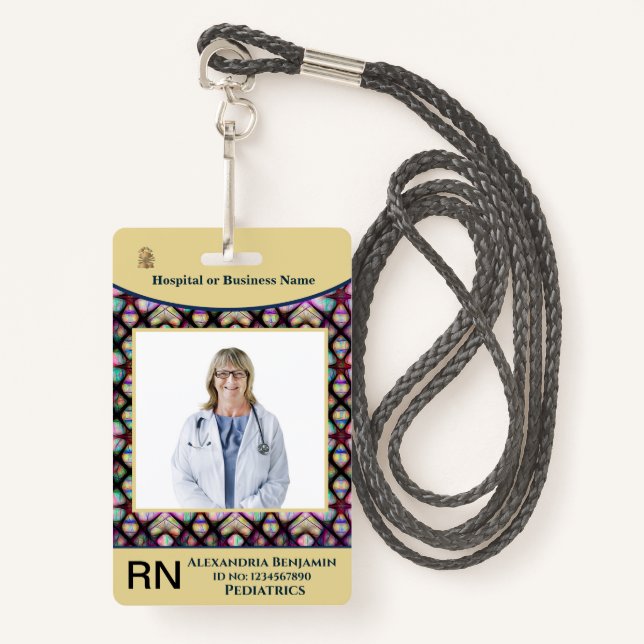 Employee Photo Name Hospital Logo Custom ID Badge (Front with Lanyard)