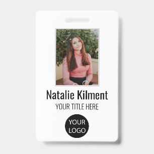Employee Photo Name Logo Bar Code Black and White ID Badge