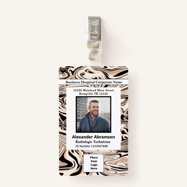Employee Photo Name Logo Bar Code Custom Badge ID Badge (Front with Clip)