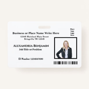 Employee Photo Name Logo Bar Code Custom ID Badge