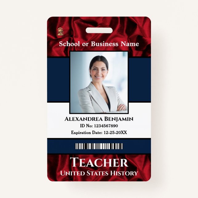 Employee Photo Name Logo Bar Code Custom  ID Badge (Front)