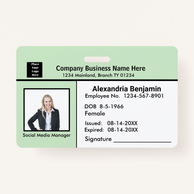 Employee Photo Name Logo Bar Code ID Card Custom ID Badge (Front)