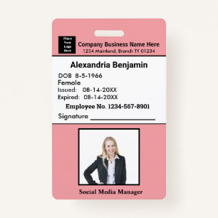 Employee Photo Name Logo Bar Code ID Card Custom ID Badge