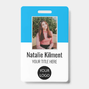 Employee Photo Name Logo Bar Code Sky Blue ID Badge