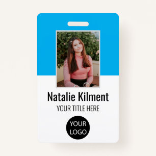 Employee Photo Name Logo Bar Code Sky Blue ID Badge