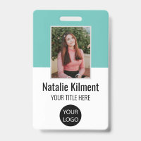 Employee Photo Name Logo Bar Code Teal and White