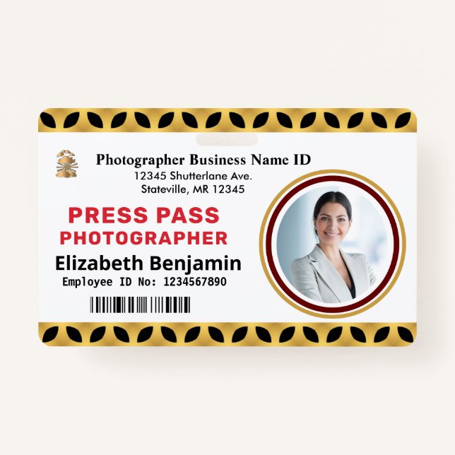 Employee Photo Press Pass Logo ID Card Custom  ID Badge (Front)