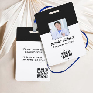 Employee Photo QR Code Business Logo Black ID ID Badge