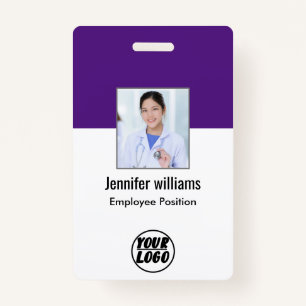 Employee Photo   QR Code‏ Business Logo purple ID ID Badge