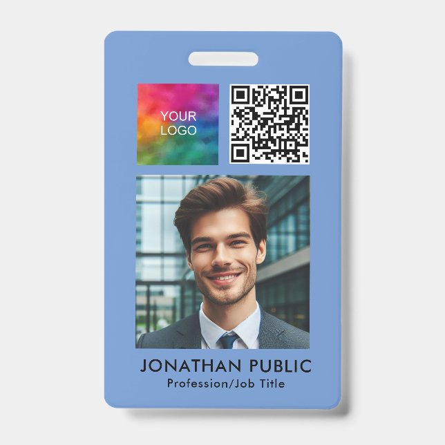 Employee Photo QR Code Business Logo Template ID Badge (Front)