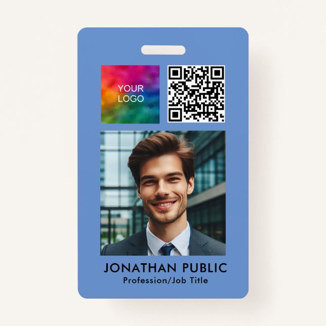 Employee Photo QR Code Business Logo Template ID Badge (Front)