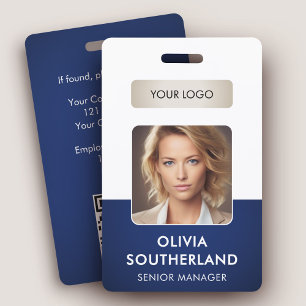 Employee Photo QR Code Custom Business Logo Navy ID Badge