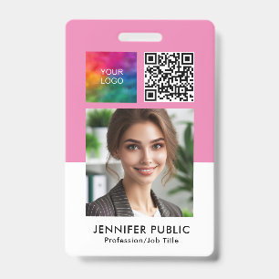 Employee Photo QR Code Logo Name & Title Template ID Badge