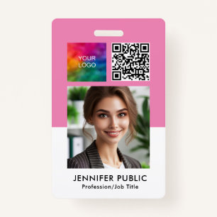 Employee Photo QR Code Logo Name & Title Template ID Badge