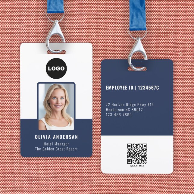 Employee Photo QR Code Navy Company Security ID  ID Badge (Navy Employee Photo ID Qr Code Company Security Badge)
