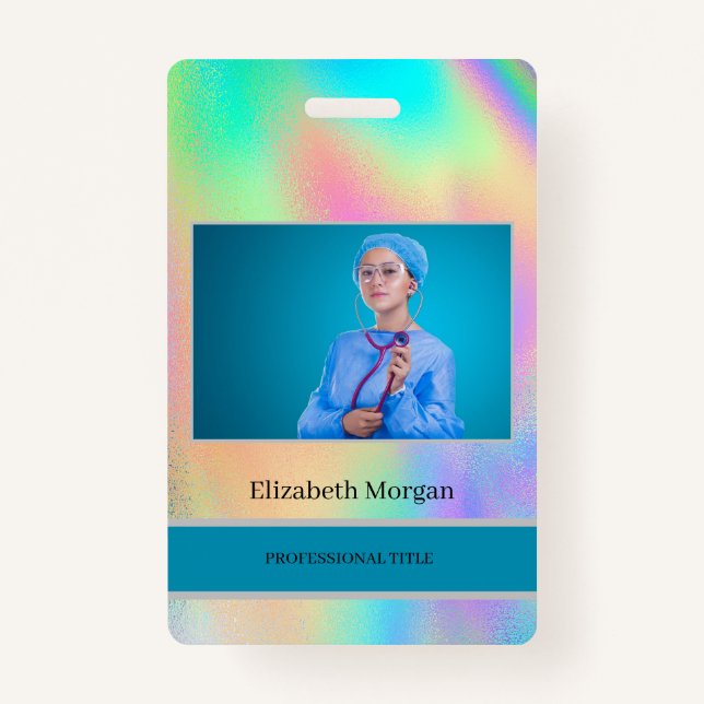 Employee Photo Rainbow Holographic ID Badge (Front)