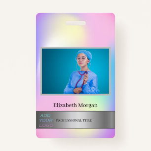 Employee Photo Silver Holographic Add Your Logo ID Badge