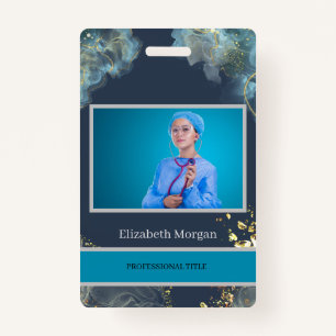 Employee Photo Trendy Boho Blue ID Badge