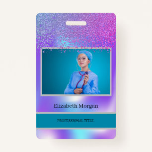 Employee Photo Trendy Diamonds Holographic ID Badge