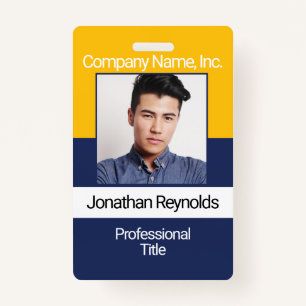 Employee Picture Badge - Gold And Navy Blue ID Badge