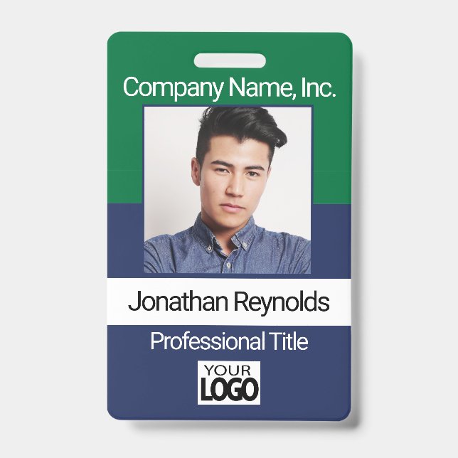 Employee Picture Badge - Green And Navy Blue ID Badge (Front)