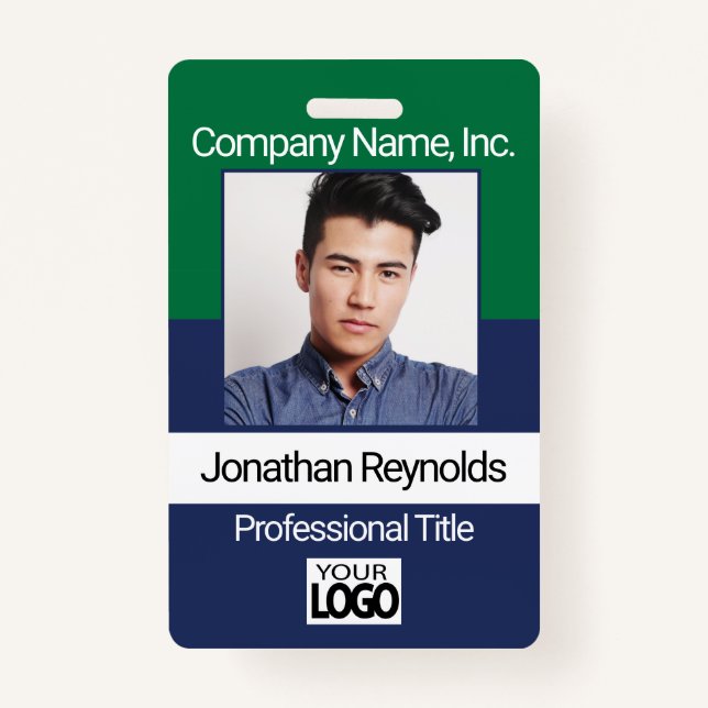 Employee Picture Badge - Green And Navy Blue ID Badge (Front)