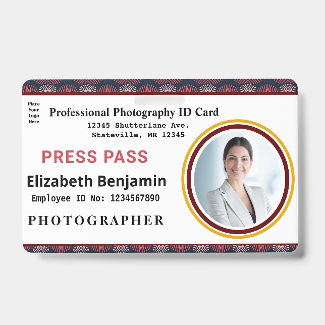 Employee Press Pass Photo Logo ID Card Name Custom Badge (Front)