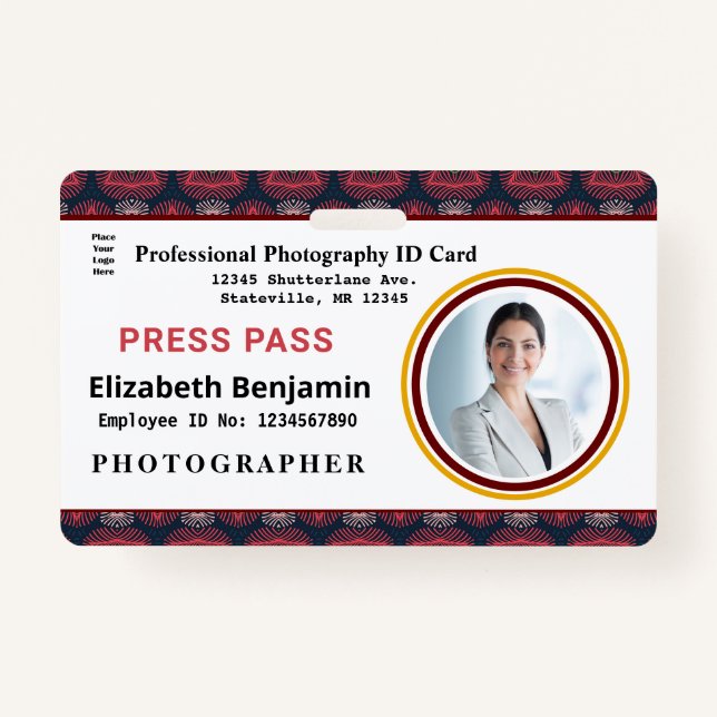 Employee Press Pass Photo Logo ID Card Name Custom ID Badge (Front)