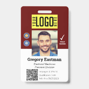Employee QR Code Photo ID Red White Badge