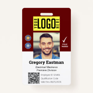 Employee QR Code Photo ID Red White Badge ID Badge