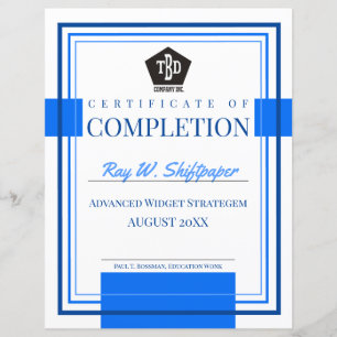 Employee recognition certificate of completion