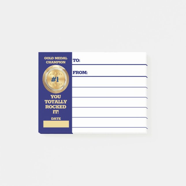 Employee recognition you rock gold medal award post-it notes (Front)