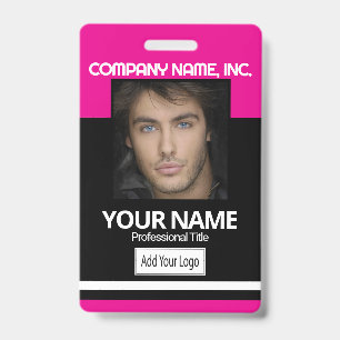 Employee / School Photo Badge - Black and Pink ID Badge
