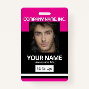 Employee / School Photo Badge - Black and Pink ID Badge